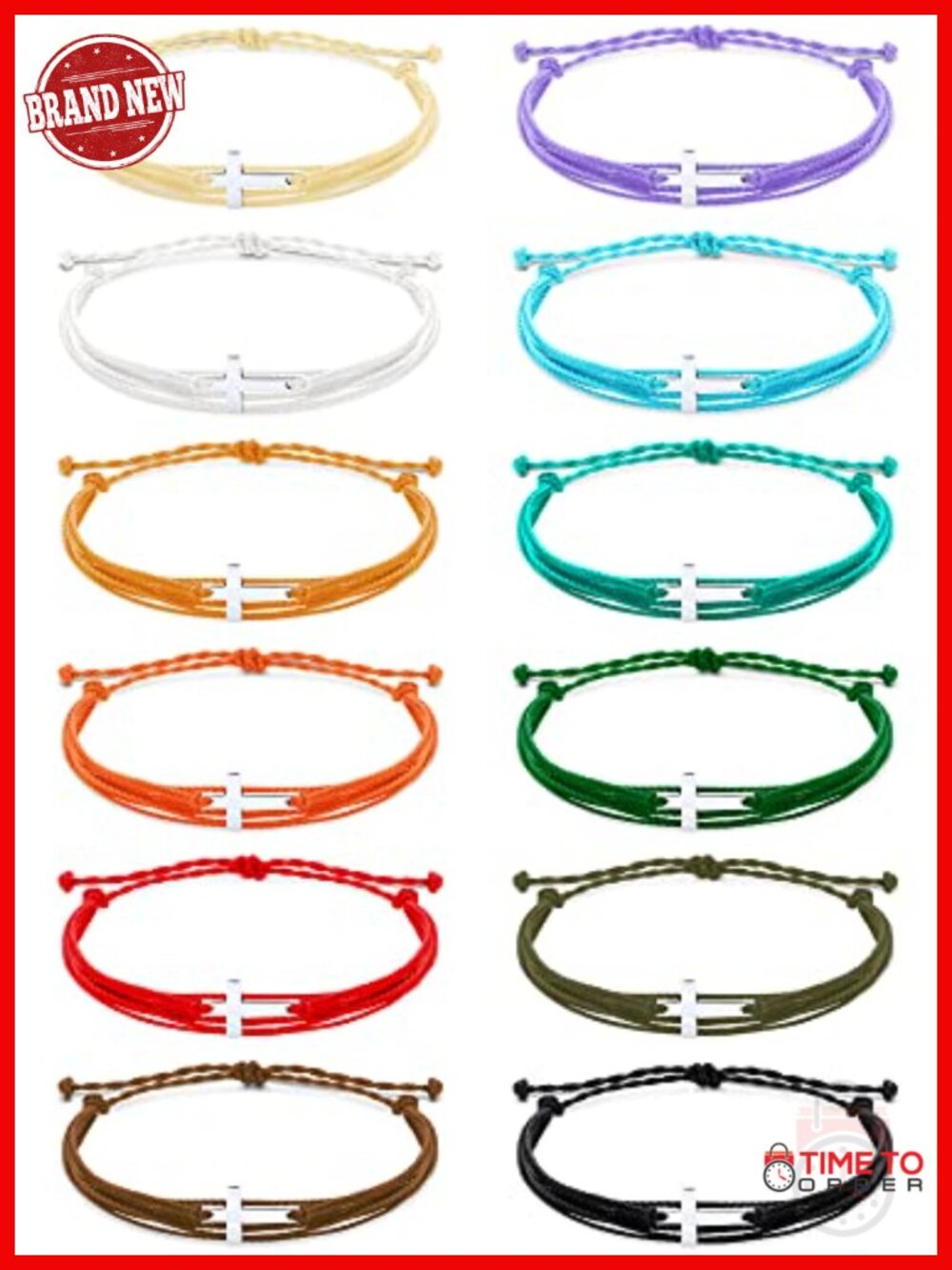 100 Pack Cross Bracelets Adjustable Rope Christian Jewelry Handmade Braided